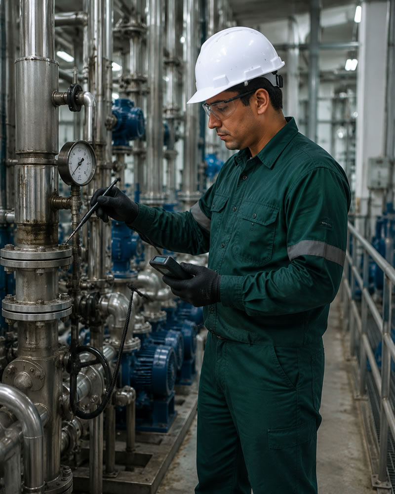 Profesional realizando una inspección técnica de equipos industriales